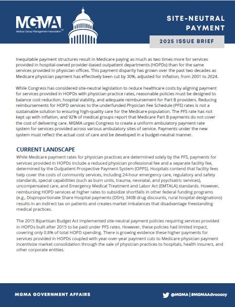 MGMA 2025 Site-Neutral Payment Position Paper